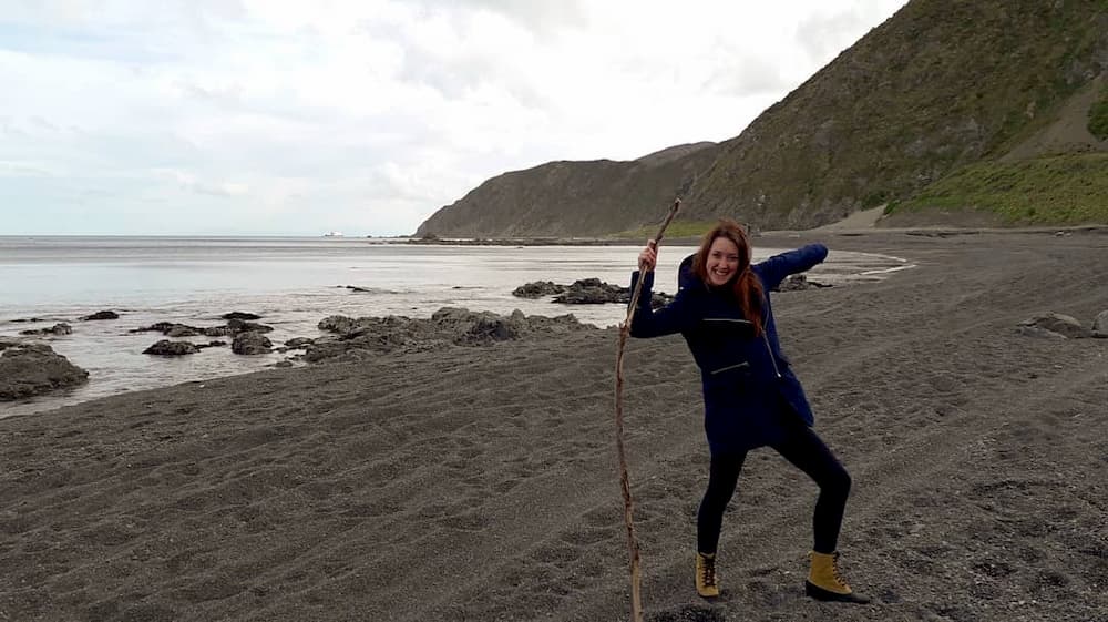 self portrait on beach in Wellington, NZ