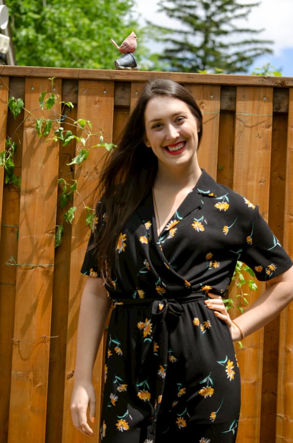 self portrait wearing floral romper